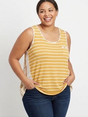 J&S Plus Size Yellow Striped and Paisley Tank Top
